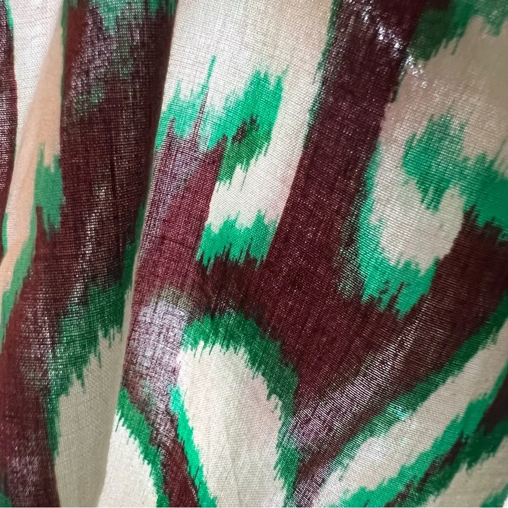 New Zara Selena Cotton Tropical Wide Flare Pant Midrise Green Brown Boho Large - Picture 6 of 10